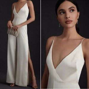 Monique Lhuillier Bridesmaids Doutzen JUMPSUIT Size 6 Wide Leg Ivory Cream NEW